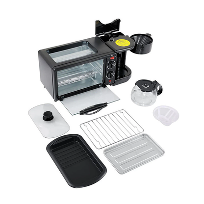 Machine à Petit-Déjeuner 3-en-1 : Cafetière, Grille-Pains et Plaque de Cuissons