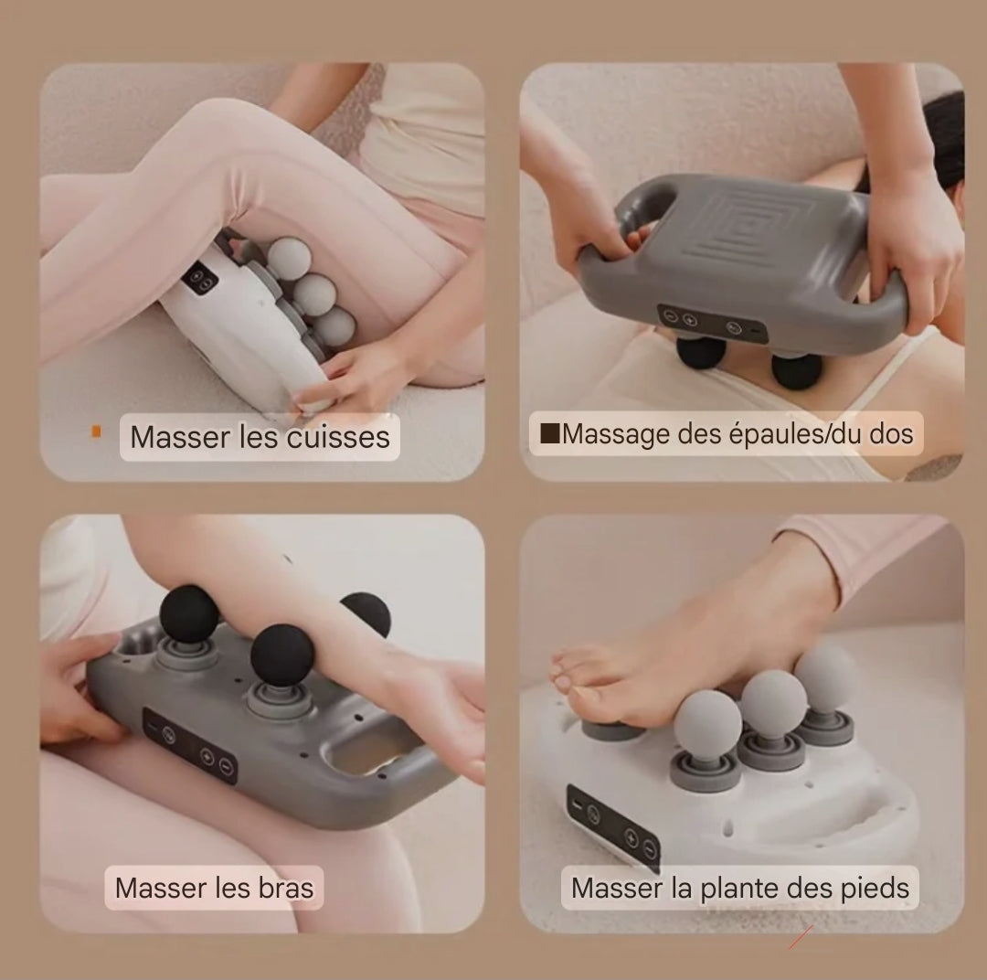 Pistolet de massage 4 têtes – Relaxation instantanée par vibrations